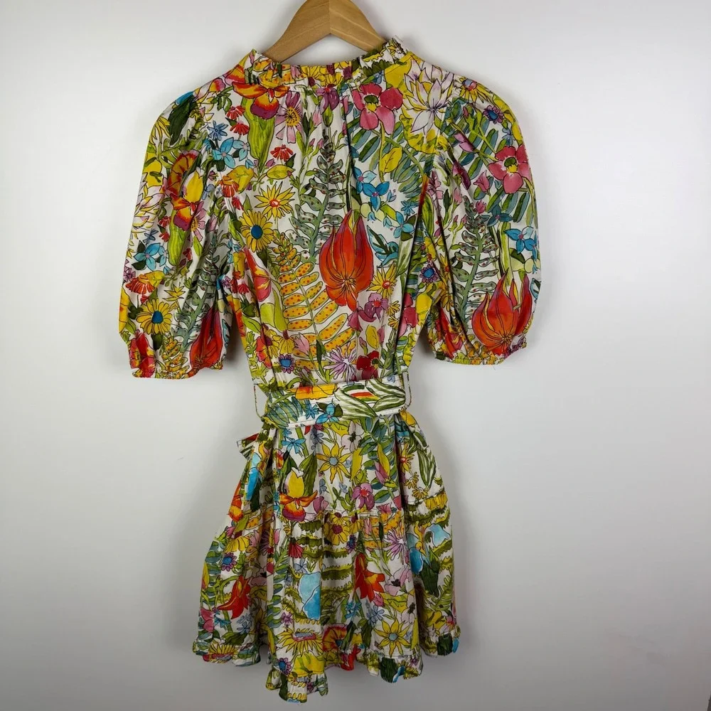 Marie Oliver Clara Floral Palm‎ Mini Dress Sz XS Multi Puff Sleeve Tiered Resort - Picture 5 of 12